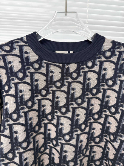 Dior Oblique Sweater "Blue Cotton-Wool-Silk-Blend Jacquard"