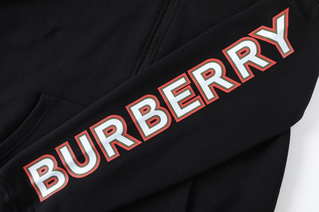 Burberry Logo Print Zip-Up Hoodie "Black"
