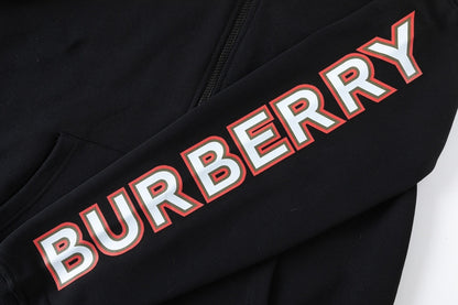Burberry Logo Print Zip-Up Hoodie "Black"