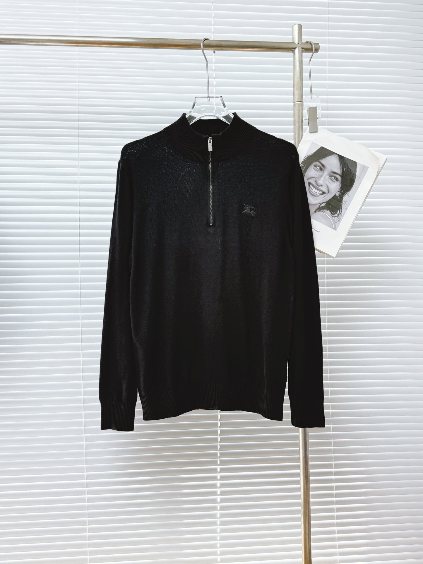 Burberry Cashmere Blend Half-Zip Sweater "Black"