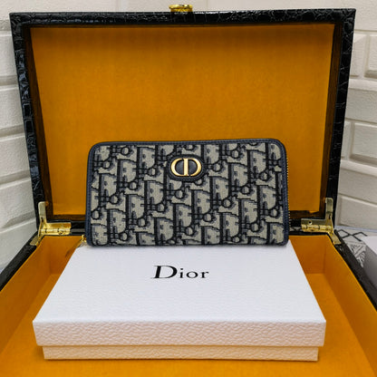 Dior 30 Montaigne Voyageur Long Wallet Blue Dior Oblique Jacquard