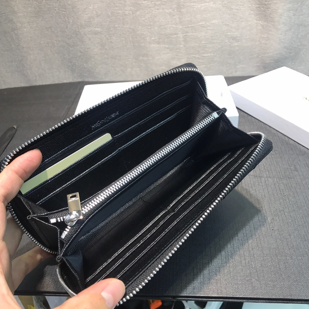 Yves Saint Laurent Cassandre Matelasse Zip Around Wallet Silver