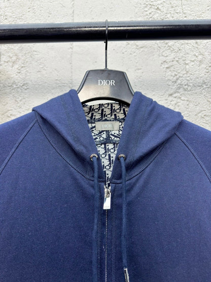 Dior Hooded Track Jacket "Navy Blue Cotton and Cashmere Knit"