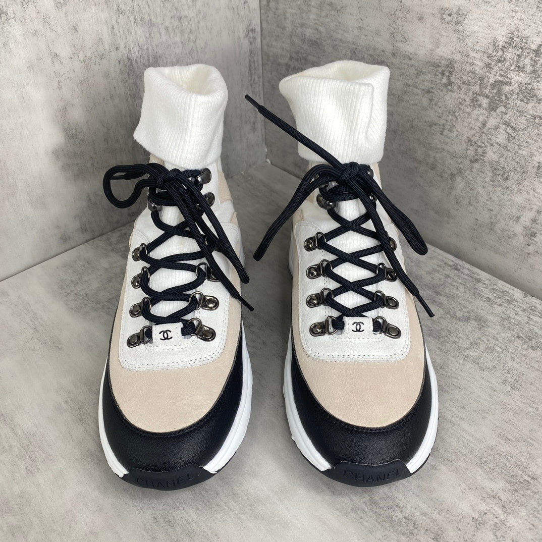 Chanel Interlocking CC Sock Sneakers "Beige-White-Black"