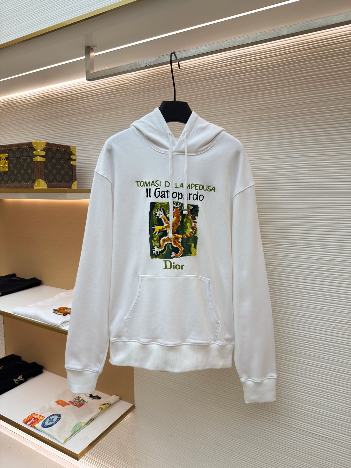 Dior Hooded Sweatshirt with Book Cover Embroidery "White Cotton Jersey"
