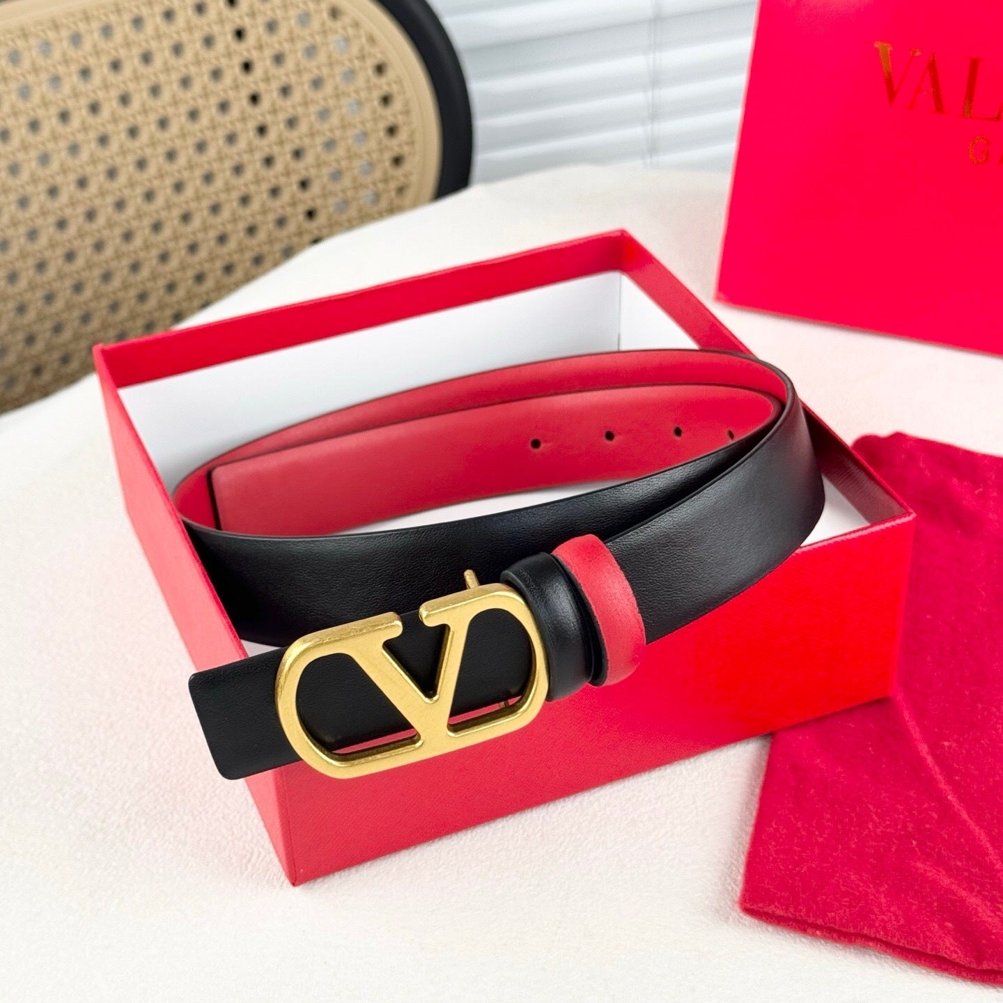 Valentino VLogo Signature Reversible 30mm Leather Belt "Red" and "Black"
