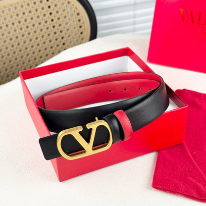 Valentino VLogo Signature Reversible 30mm Leather Belt "Red" and "Black"