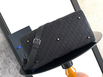 Dior Weekender 40 "Black Dior Oblique Jacquard and Black Grained Calfskin"