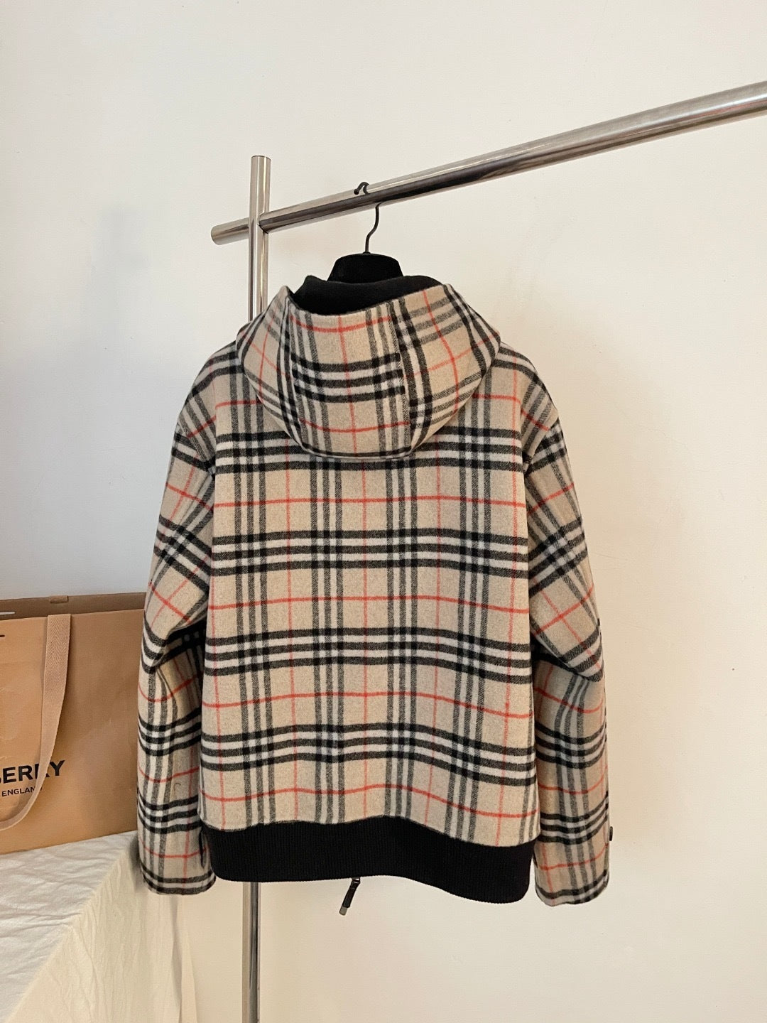 Burberry Reversible Wool Hooded Jacket "Black" and "Beige"