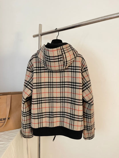 Burberry Reversible Wool Hooded Jacket "Black" and "Beige"
