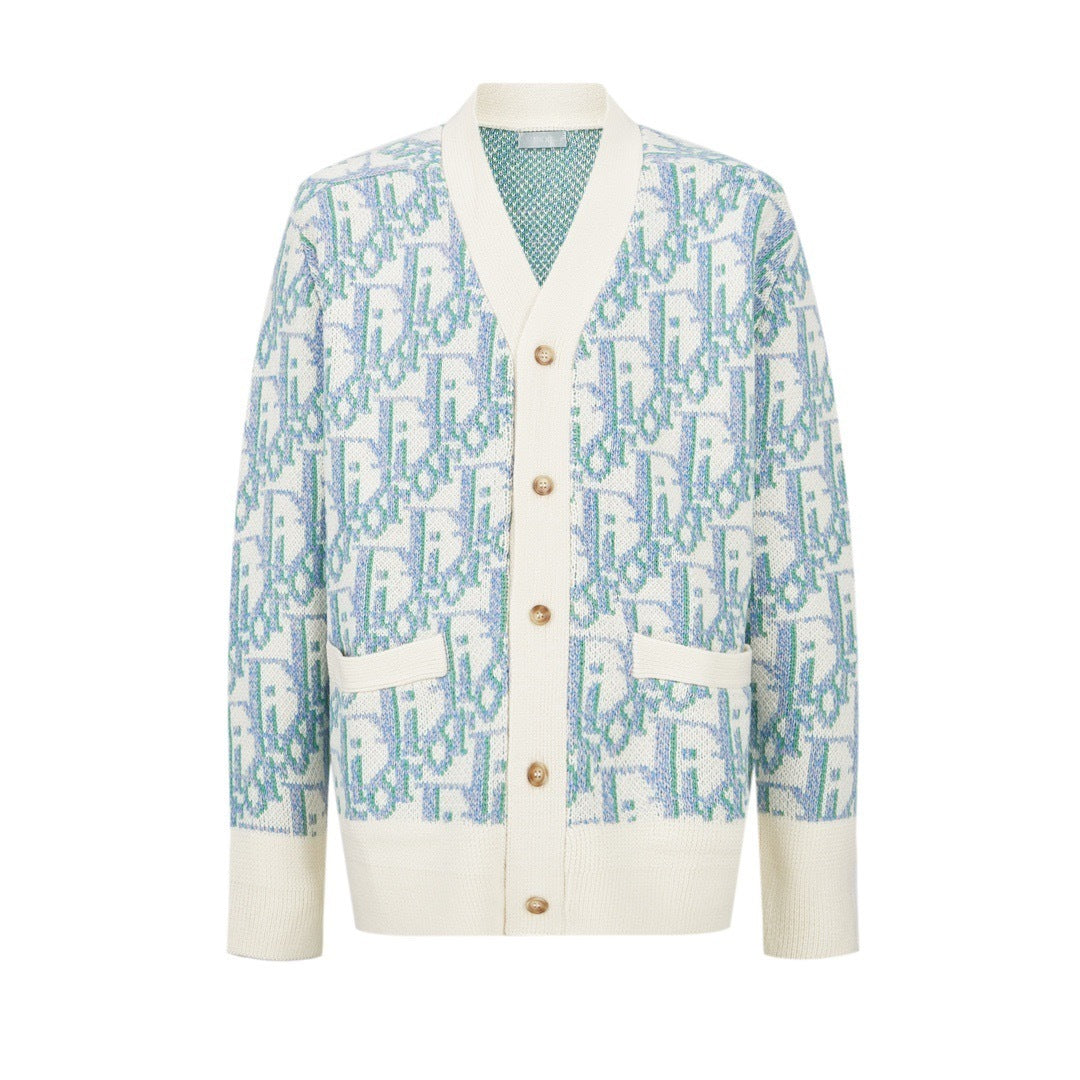 Dior Oblique Cardigan "White and Blue Virgin Wool Jacquard"