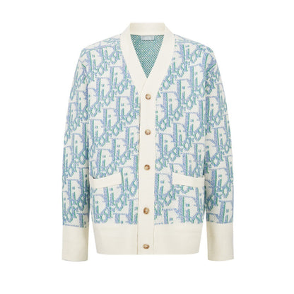 Dior Oblique Cardigan "White and Blue Virgin Wool Jacquard"
