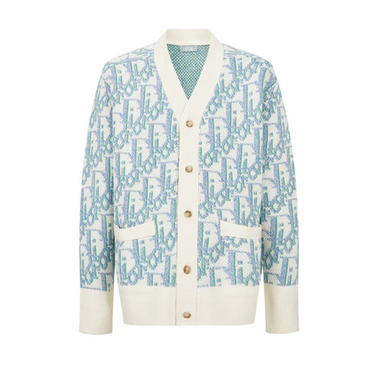 Dior Oblique Cardigan "White and Blue Virgin Wool Jacquard"