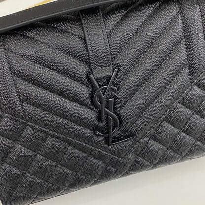 Saint Laurent Envlope Medium in Quilted Grain De Poudre Embossed Leather