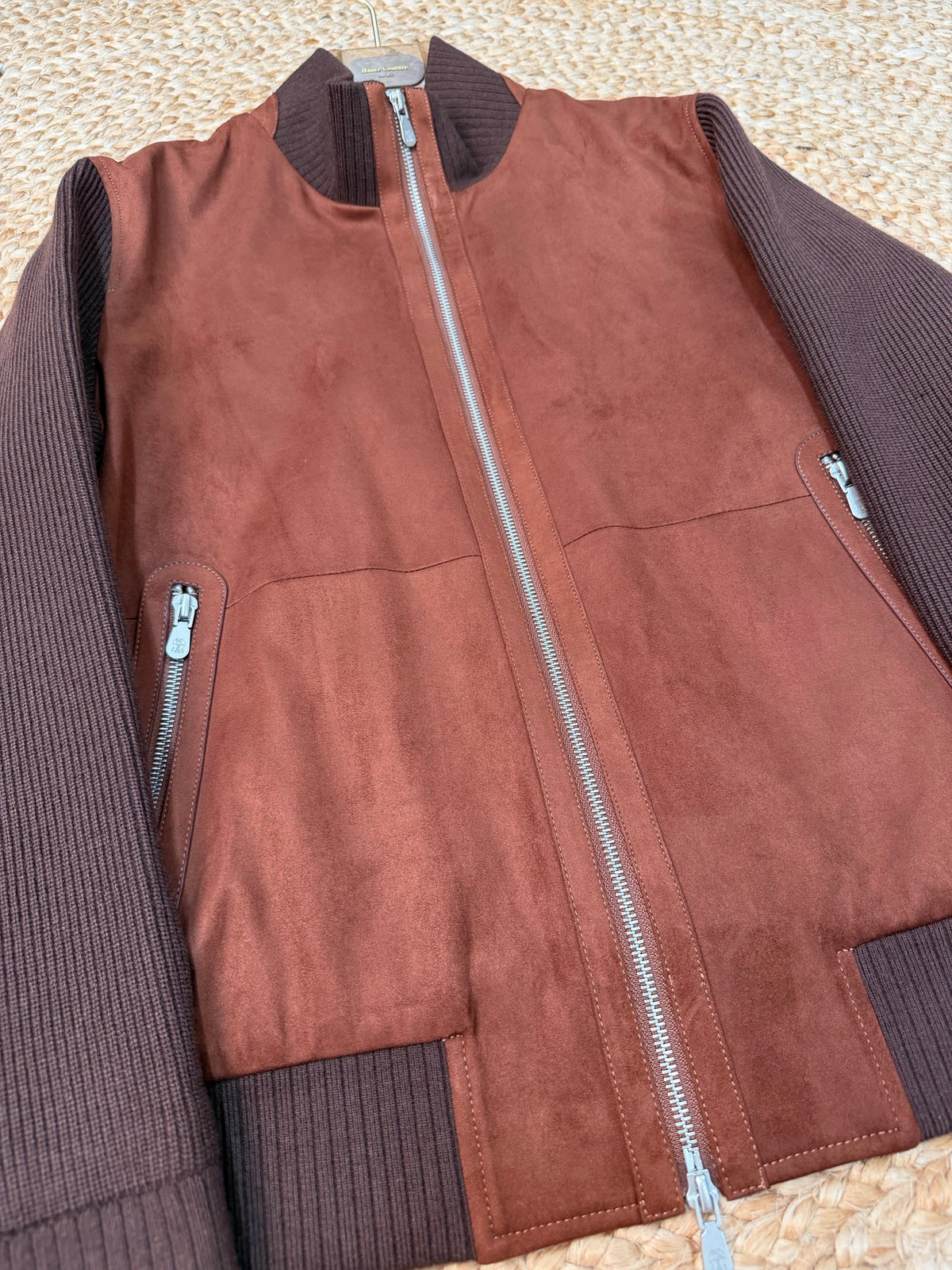 Brunello Cucinelli Suede and Wool Knit Bomber Jacket "Cognac"