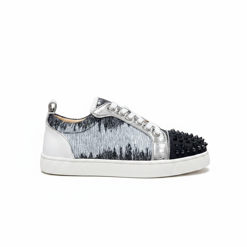 Chrisitian Louboutin Louis Junior Spikes Orlato Flat "Blue Ivoire"