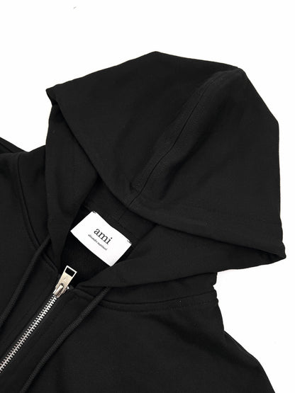 Ami Paris Zip-Up Hoodie "Black"