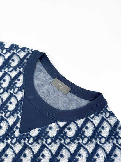 Dior Oblique T-Shirt "Blue and White Terry Cotton Jersey with Oblique Print"