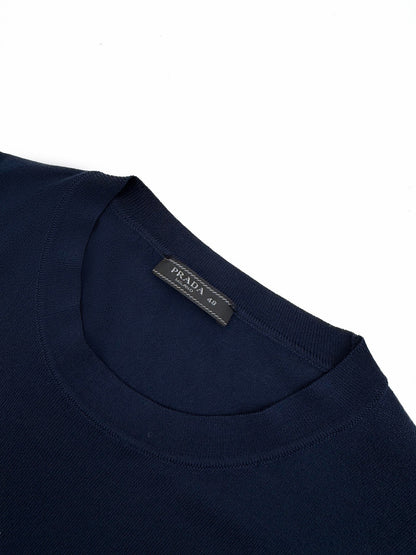 Prada Embroidered Logo Wool T-Shirt "Navy Blue"