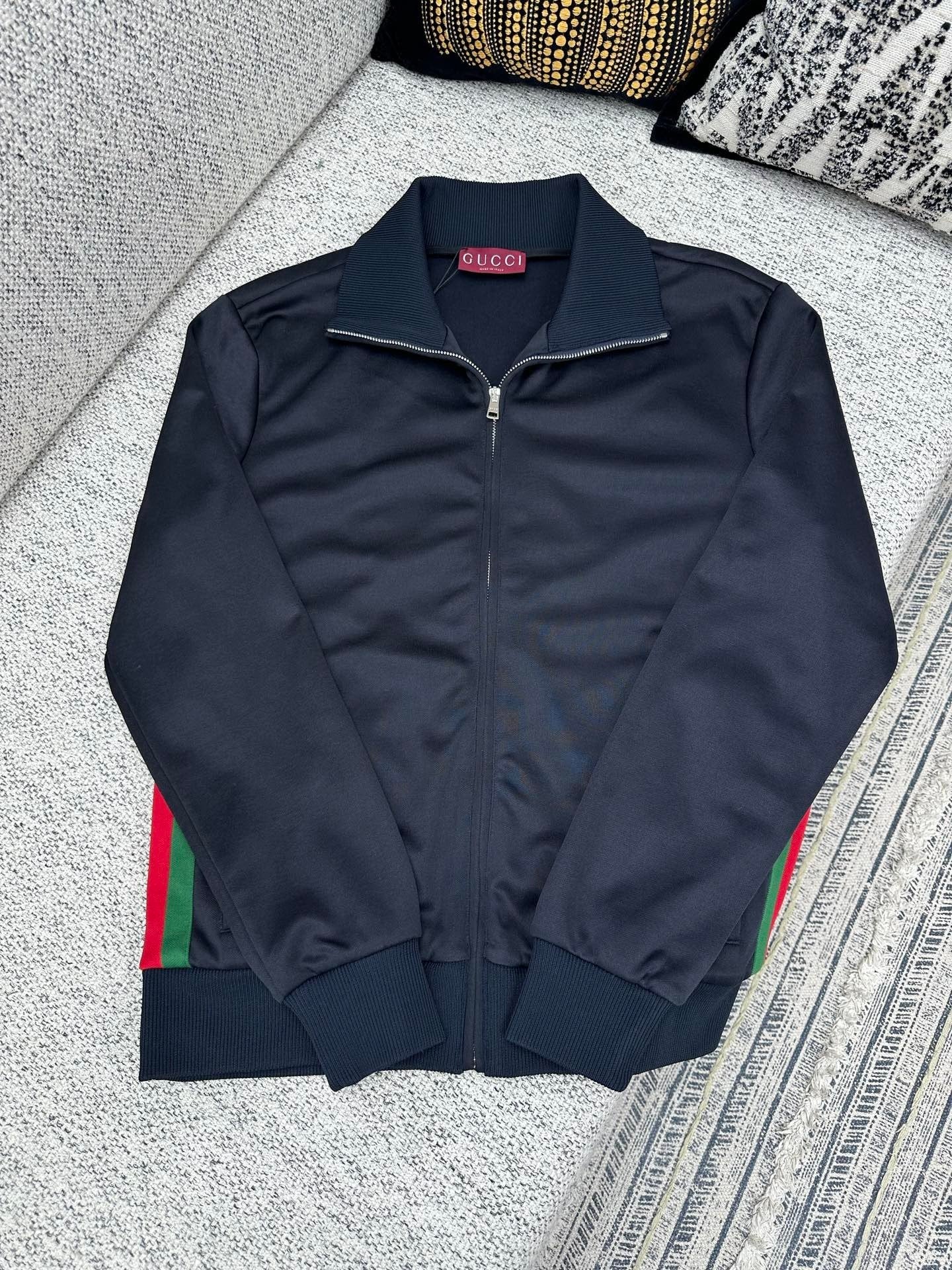 Gucci Technical Jersey Zip Jacket with Web "Dark Blue"