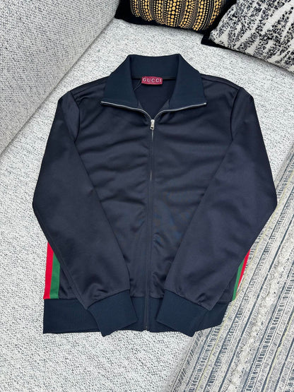 Gucci Technical Jersey Zip Jacket with Web "Dark Blue"