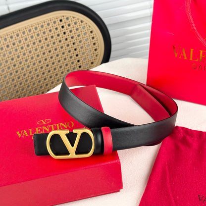 Valentino VLogo Signature Reversible 30mm Leather Belt "Red" and "Black"