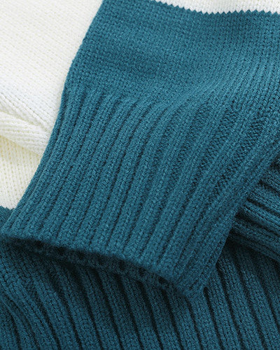 AMI Paris Ami De Coeur Striped Turtleneck Sweater "White-Teal"