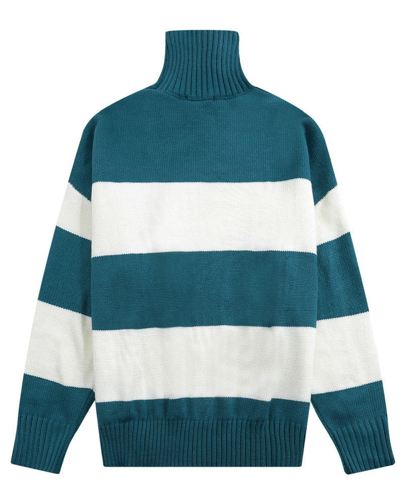 AMI Paris Ami De Coeur Striped Turtleneck Sweater "White-Teal"