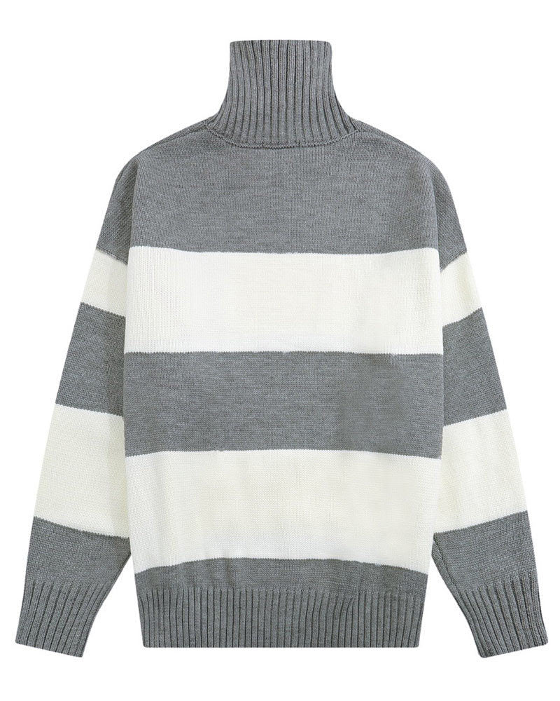 AMI Paris Ami De Coeur Striped Turtleneck Sweater "Grey-White"