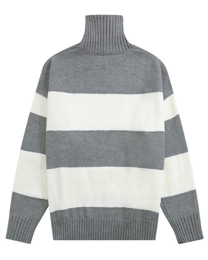 AMI Paris Ami De Coeur Striped Turtleneck Sweater "Grey-White"