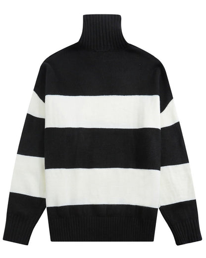 AMI Paris Ami De Coeur Striped Turtleneck Sweater "Black-White"