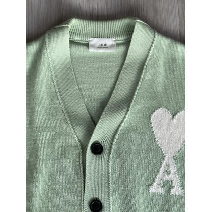 AMI Paris Ami De Coeur Cardigan "Light Green"