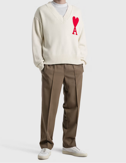 AMI Paris Ami De Coeur V-Neck Sweater "White"