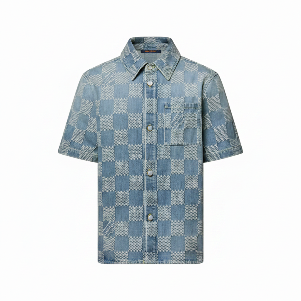 Louis Vuitton Damier 3D Light Denim Short-Sleeved Shirt