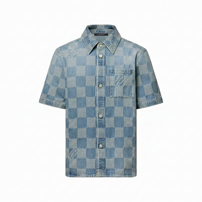 Louis Vuitton Damier 3D Light Denim Short-Sleeved Shirt