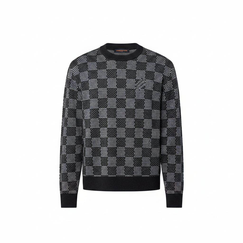 Louis Vuitton Damier Wool Crewneck Sweater "Washed Black"