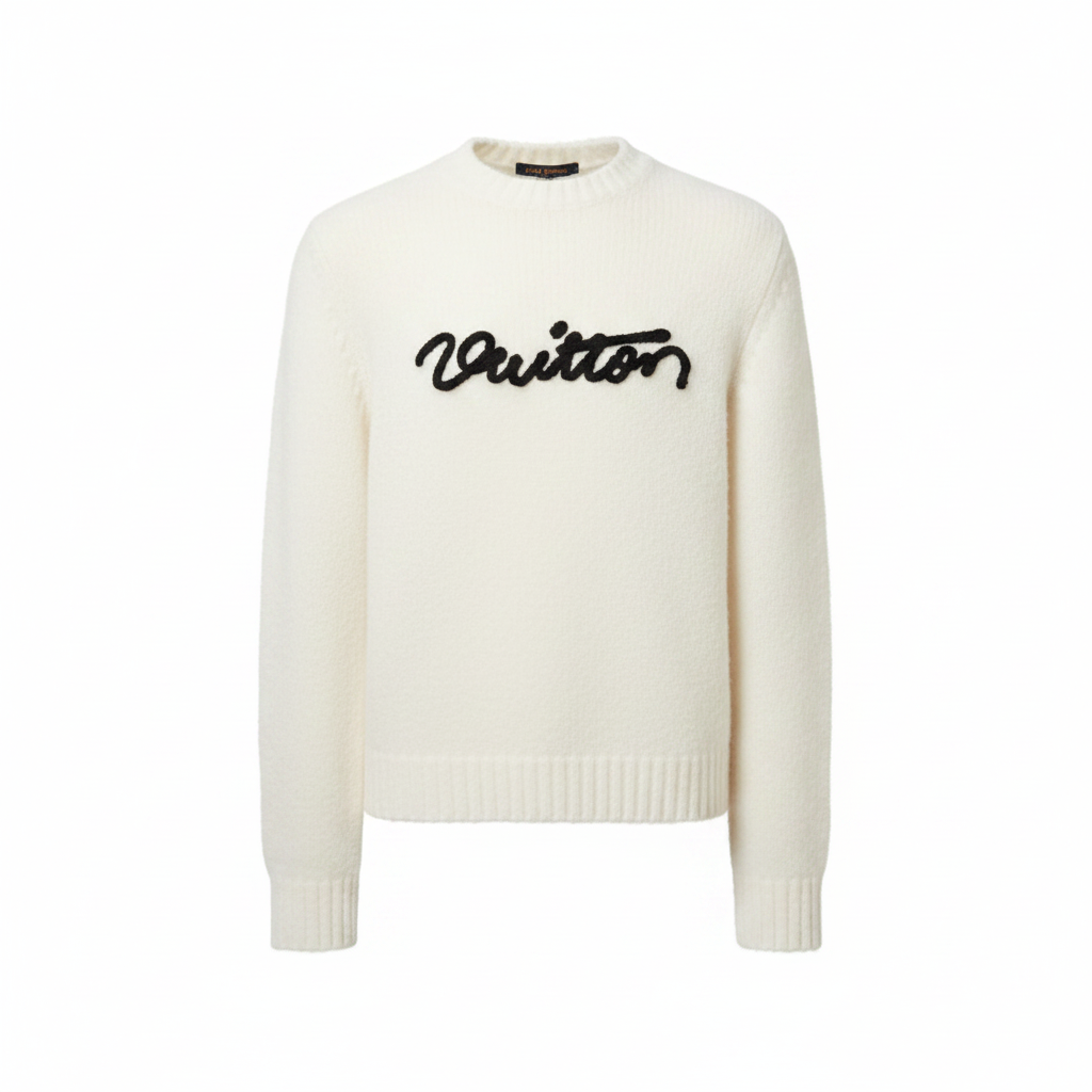 Louis Vuitton Embroidered Signature Long-Sleeved Crewneck "Milky White"