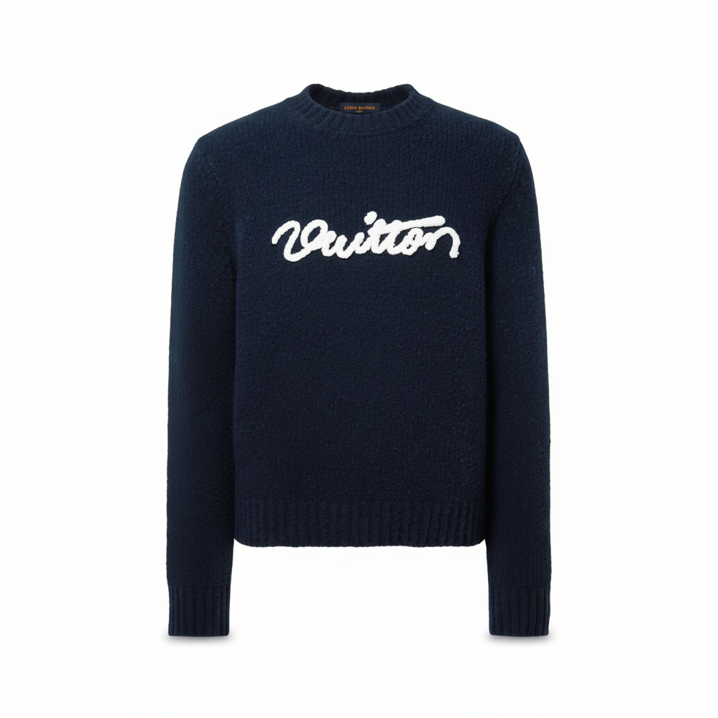 Louis Vuitton Embroidered Signature Long-Sleeved Crewneck "Navy"