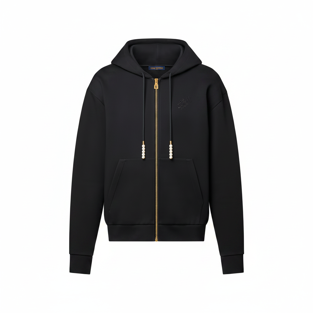 Louis Vuitton Embroidered Zipped Jersey Hoodie "Black"