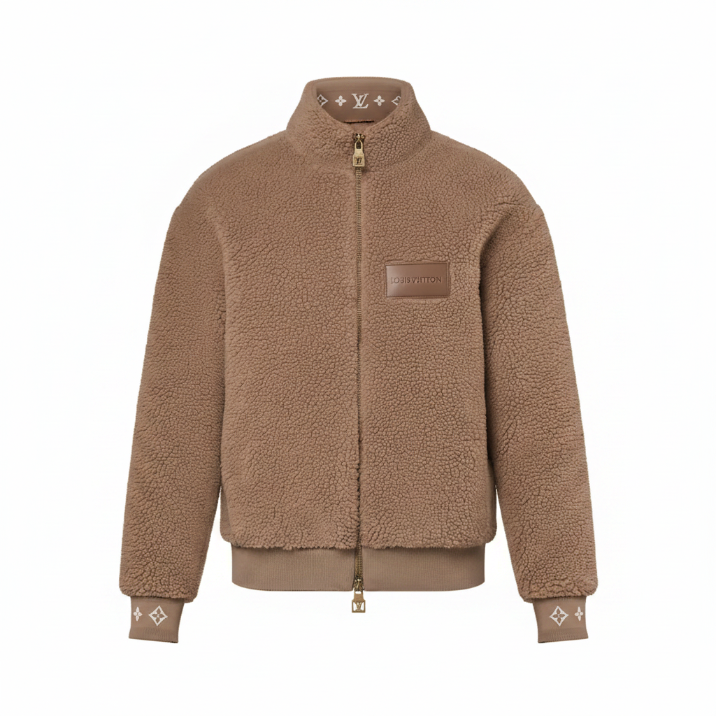 Louis Vuitton Fleece Jacket with Leather Patch "Beige"
