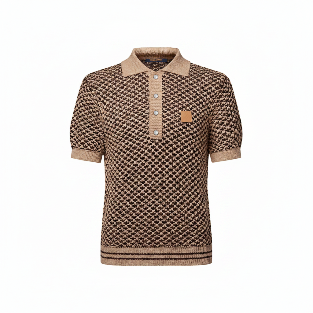 Louis Vuitton Short-Sleeved Knitted Mesh Polo "Camel"