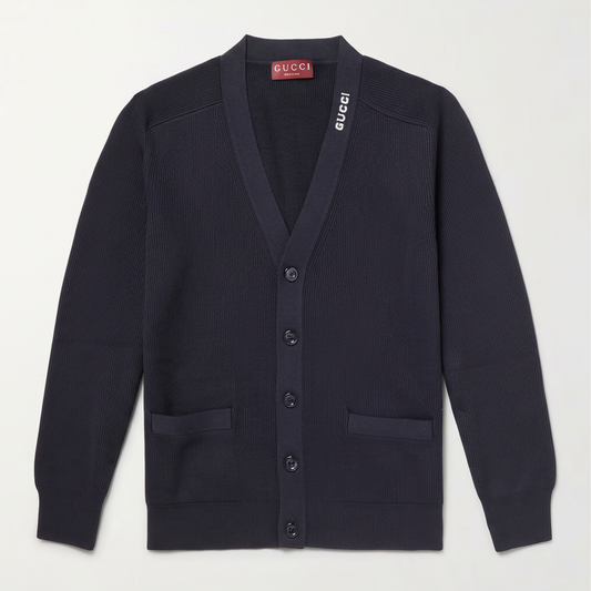 Gucci Silk Cotton Cardigan with Intarsia "Dark Blue"