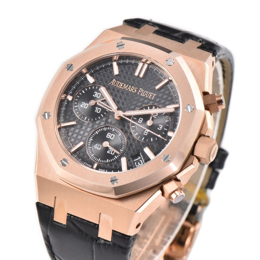 Audemars Piguet Royal Oak Chronograph 41mm Black Leather Rose Gold Black Dial
